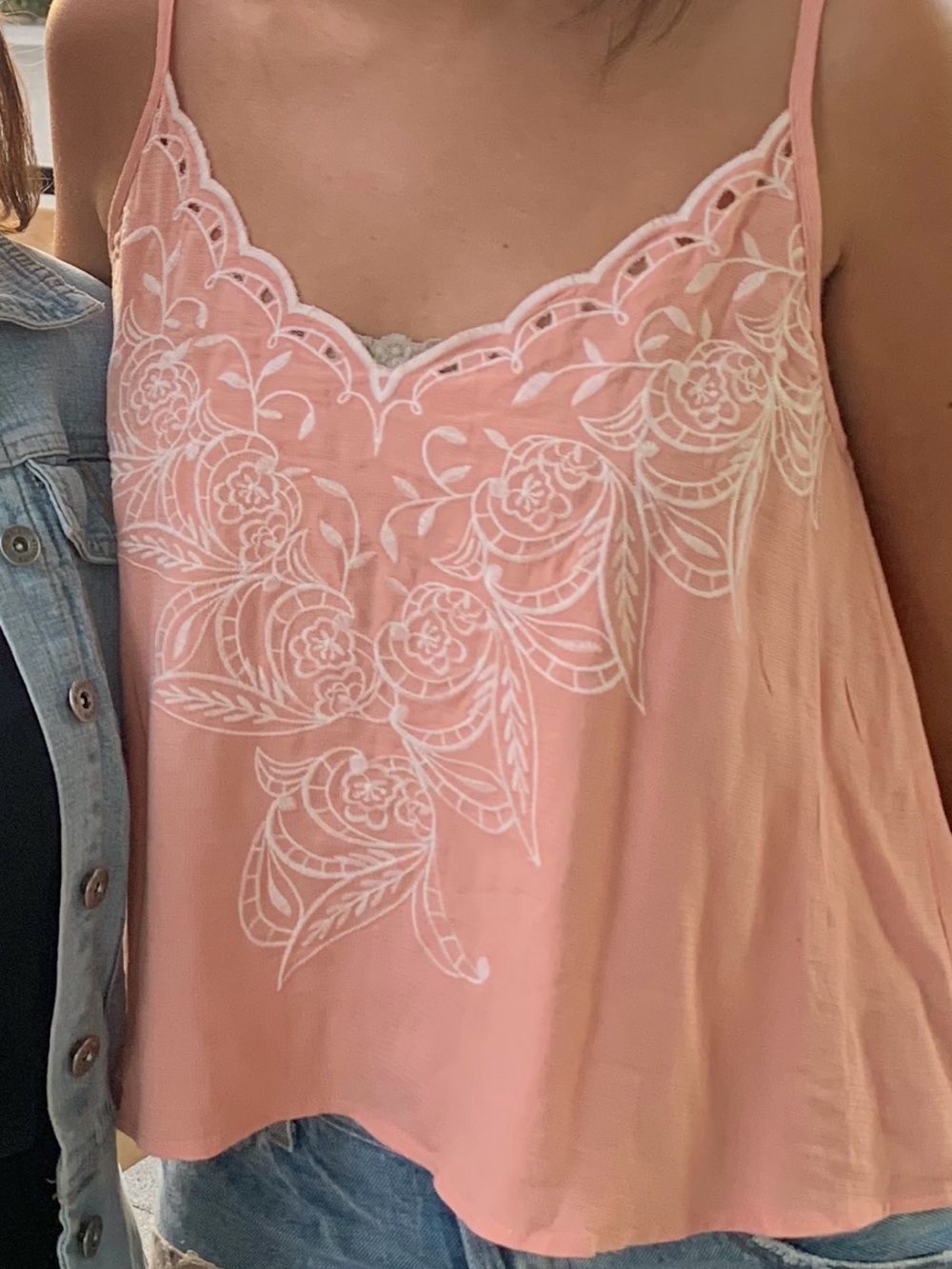 Forever 21 Pink White Embroidered Floral Cami Top S